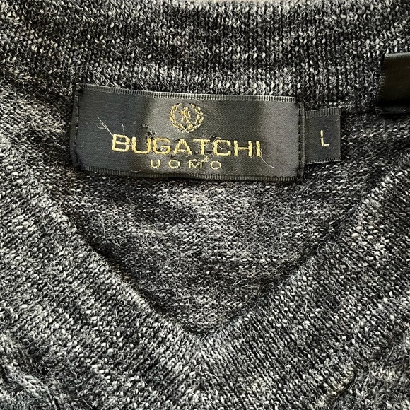Bugatchi UOMO 100% Italian Merino Wool Heathered Charcoal V Neck Sweater Mens L - Picture 8 of 14